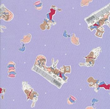 V & A Alice in Wonderland Mad Hatter's Tea Party Lilac Lewis Carroll Character Cotton Fabric per half metre