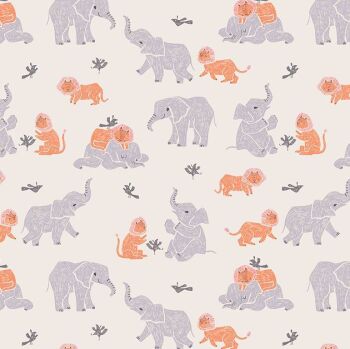 DESTASH 2.07m New Here by Rae Ritchie Three's Company Birds Lions Elephants Friends Dear Stella Cotton Fabric