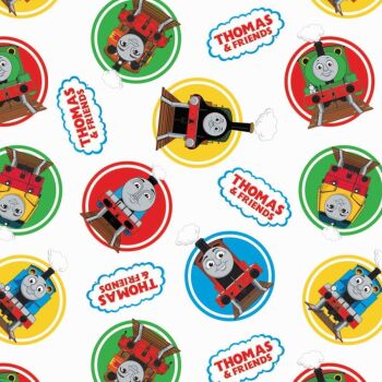 DESTASH 2.08m Thomas and Friends Classic Character Badges White Thomas The Tank Engine Nursery Cotton Fabric