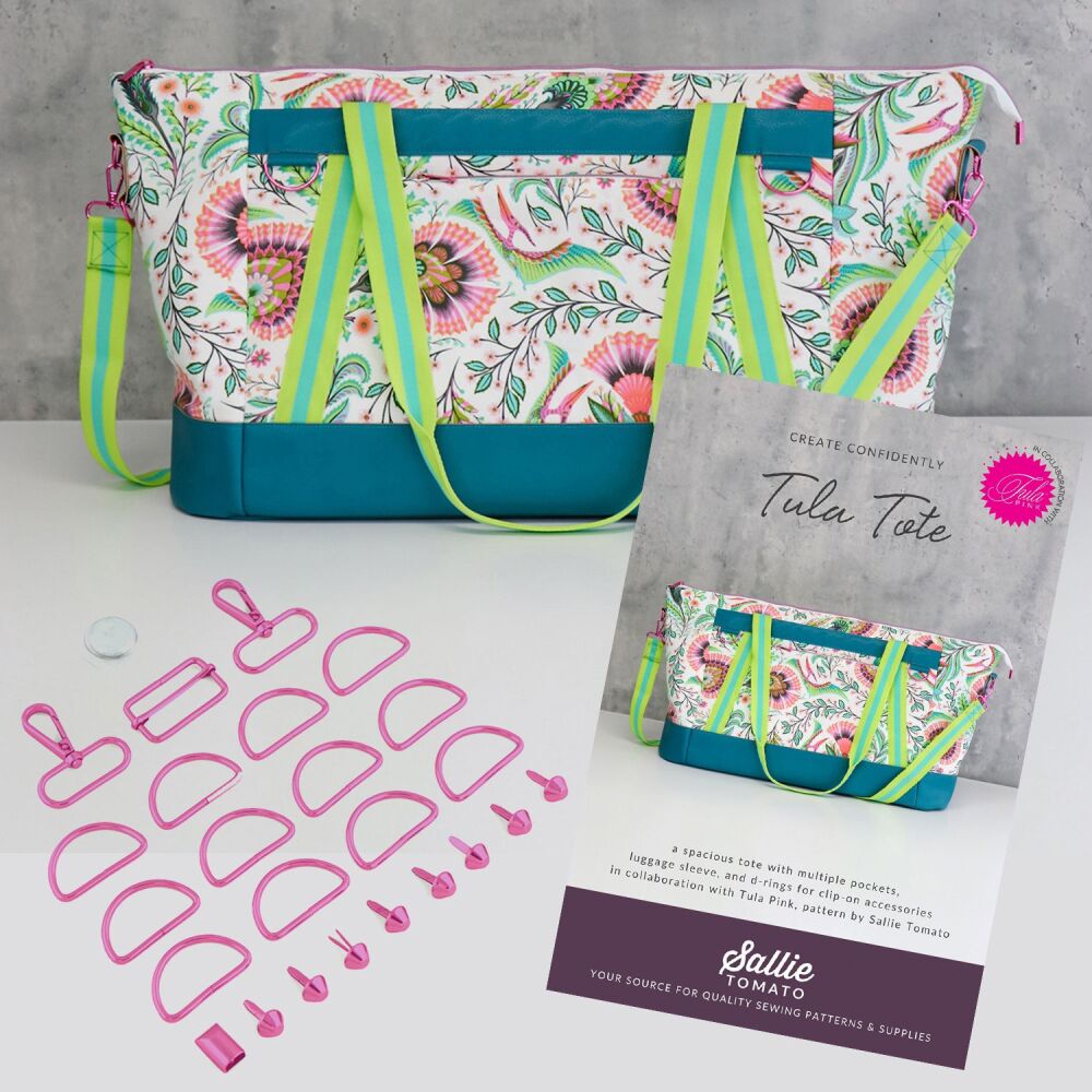 Tula Pink Tula Tote Bag Paper Pattern and Hardware Kit by Sallie Tomato