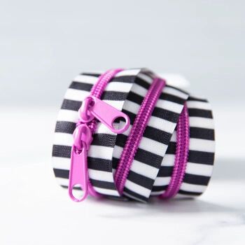 30" #5 Double Slide Handbag Zipper - Black and White Striped - Petunia Pink