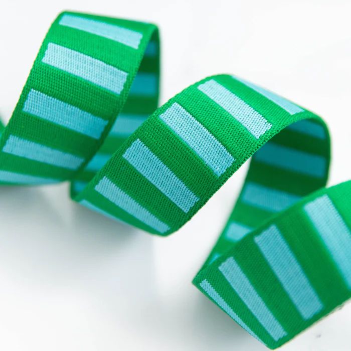 Bold Stripe Webbing - Billiard and Turquoise 1.5