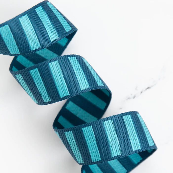 Bold Stripe Webbing - Peacock and Turquoise 1.5