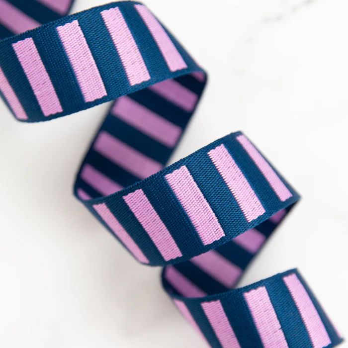 Bold Stripe Webbing - Navy and Peony 1.5