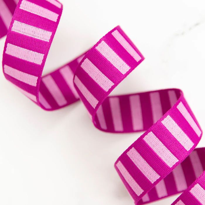 Bold Stripe Webbing - Berry and Peony 1.5