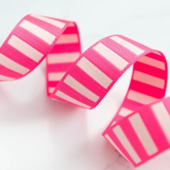 Bold Stripe Webbing - Neon Pink and Off-White 1.5" Polyester Webbing for Bag Making - Sold per yard