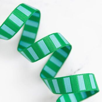 Bold Stripe Webbing - Billiard and Turquoise 1" Polyester Webbing for Bag Making - Sold per yard