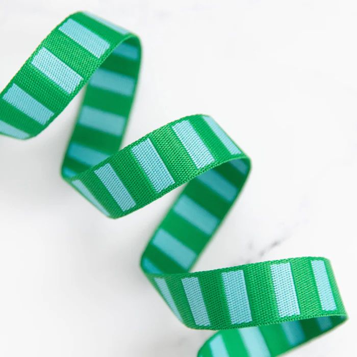 Bold Stripe Webbing - Billiard and Turquoise 1