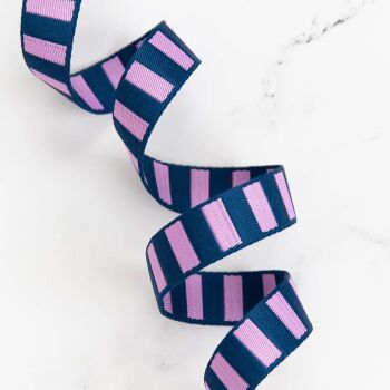 Bold Stripe Webbing - Navy and Peony 1" Polyester Webbing for Bag Making - Sold per yard