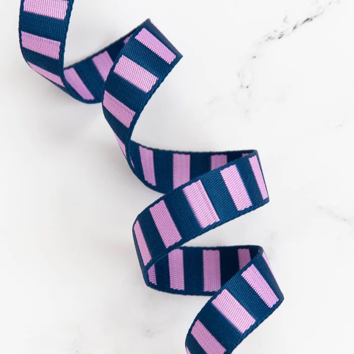 Bold Stripe Webbing - Navy and Peony 1