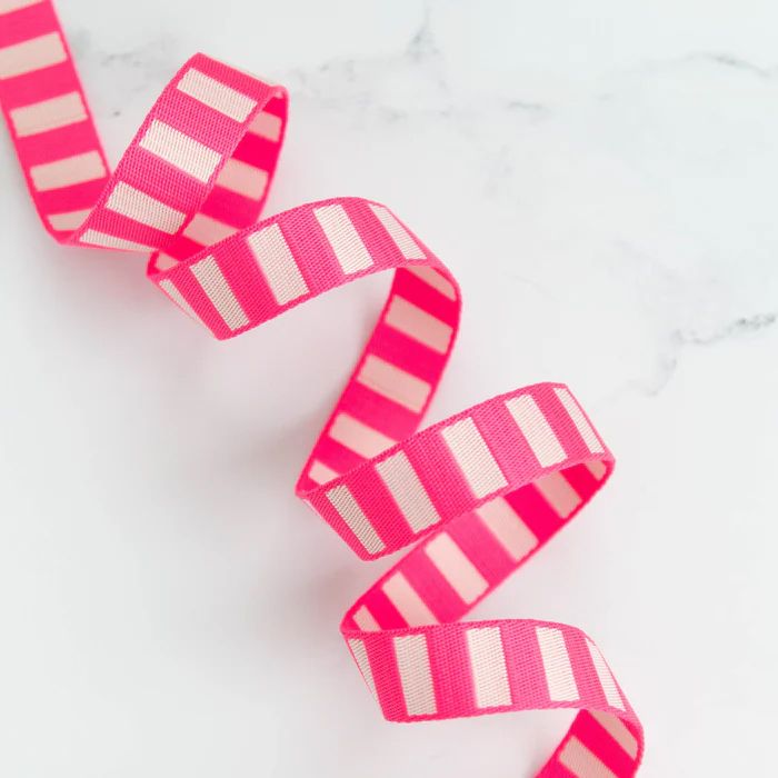 Bold Stripe Webbing - Neon Pink and Off-White 1