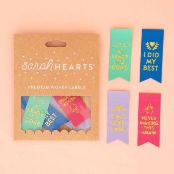 Sarah Hearts Sarcastic Award Ribbon - Sewing Woven Clothing Quilt Project Label Tags - 8 Pack