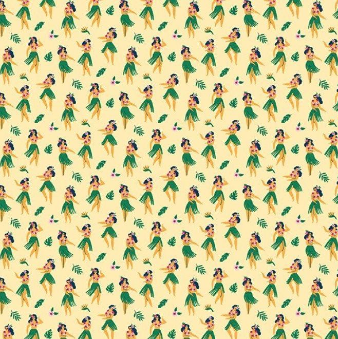 DESTASH 1.96m Aloha Hula Girl Dancer Tropical Botanical Dear Stella Cotton Fabric