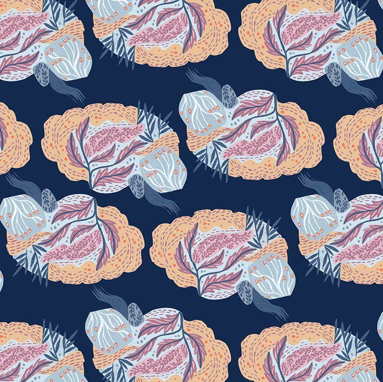 DESTASH 70cm Atomic by Rae Ritchie Brains in Blueberry Botanical Leaves Dear Stella Cotton Fabric
