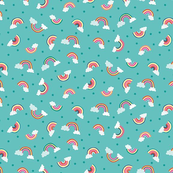 DESTASH 40cm Daydream Rainbows Turquoise Tiny Rainbow Scattered Cotton Fabric
