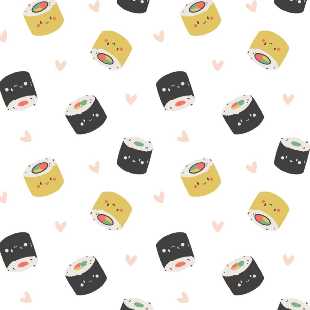 LAST FAT QUARTER On A Roll Maki Love White Sushi Roll Hearts Fish Japanese Food Cotton Fabric