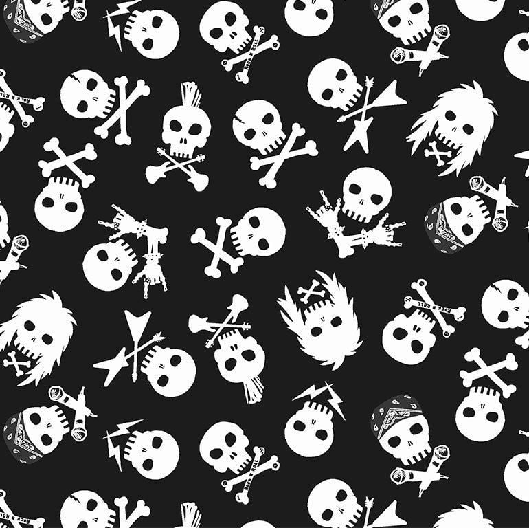 DESTASH 27cm Pour Some Sugar on Me Shot Through the Heart White Skulls Music Metal Rockband Dear Stella Cotton Fabric