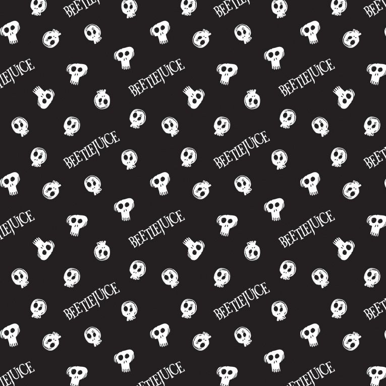 DESTASH 70cm Beetlejuice Tossed Skulls Black Logo Tim Burton Movie Skull Michael Keaton Halloween Cotton Fabric