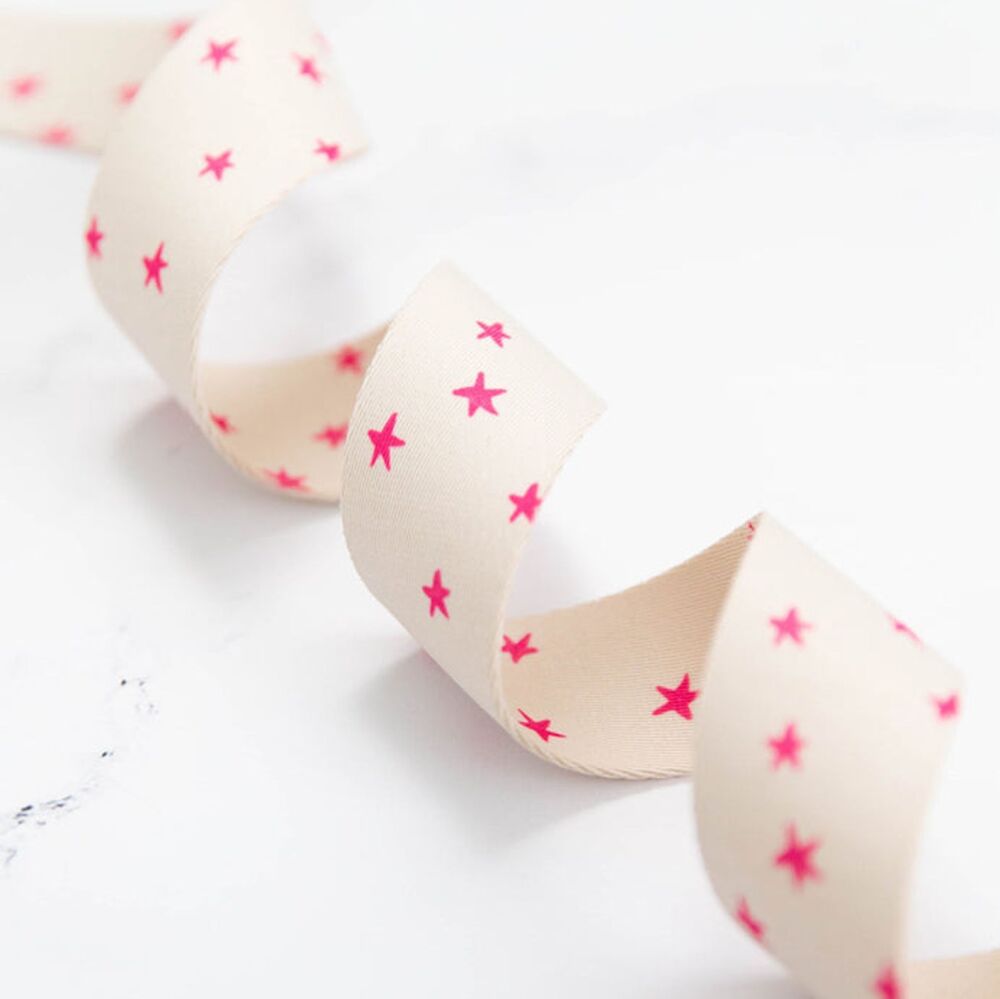 Alexia Abegg Starry Webbing - Neon Pink and Natural 1.5" Polyester Webbing for Bag Making - Sold per yard