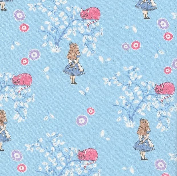 DESTASH 46cm V & A Alice in Wonderland Cheshire Cat Blue Lewis Carroll Character Cotton Fabric