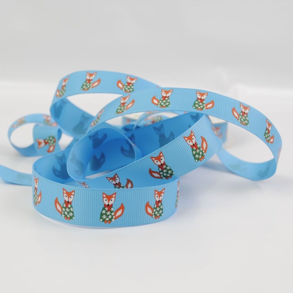 DESTASH 3m Reel Chic Festive Christmas Fox Print Grosgrain Ribbon 19mm