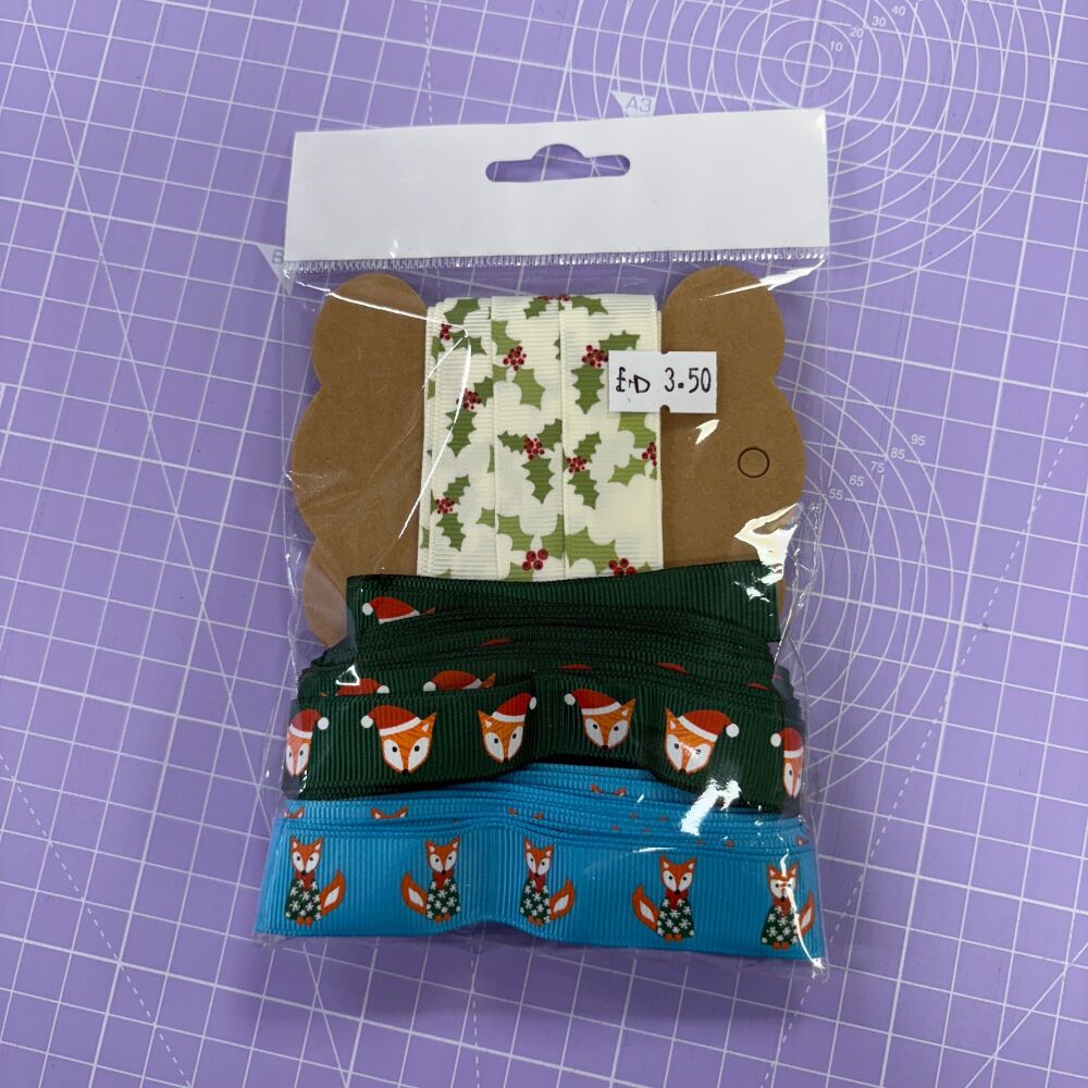Christmas Scrap Pack of Assorted Festive Ribbon - Pack D