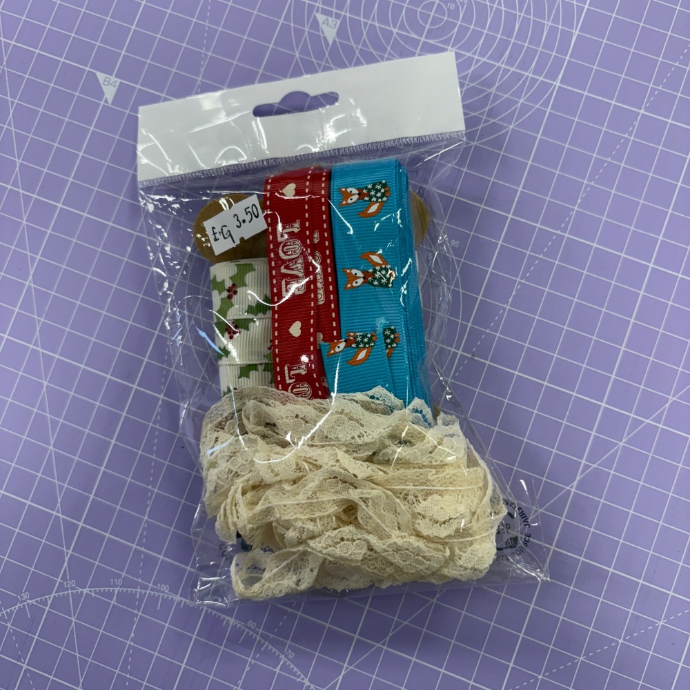 Christmas Scrap Pack of Assorted Festive Ribbon - Pack G