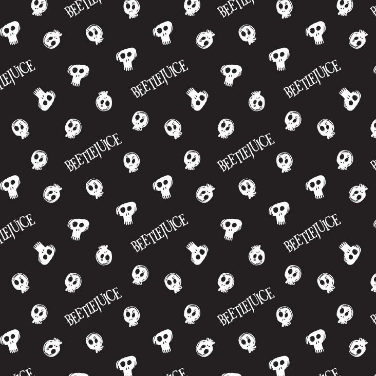 DESTASH 39cm Beetlejuice Tossed Skulls Black Logo Tim Burton Movie Skull Michael Keaton Halloween Cotton Fabric