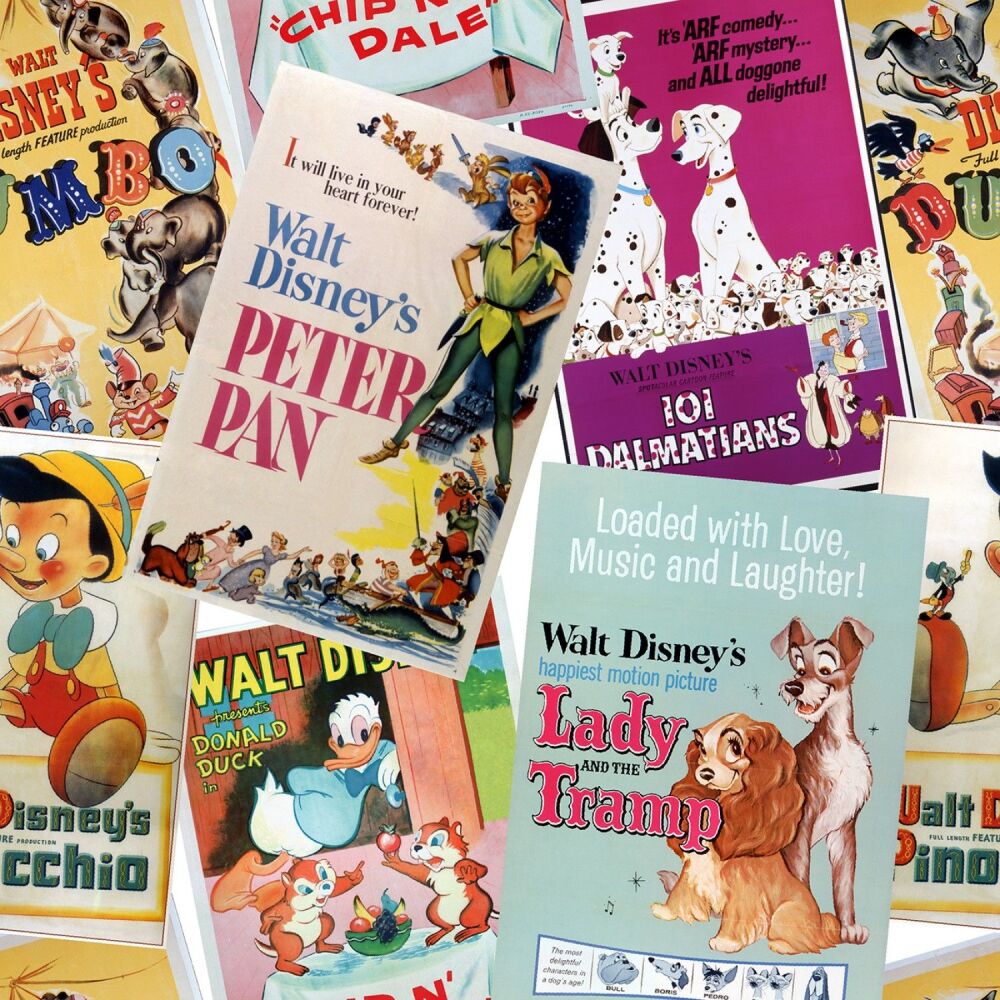 DESTASH 16cm Disney Classic Posters Collection Peter Pan Lady and the Tramp Pinocchio Dumbo 101 Dalmatians Cotton Fabric