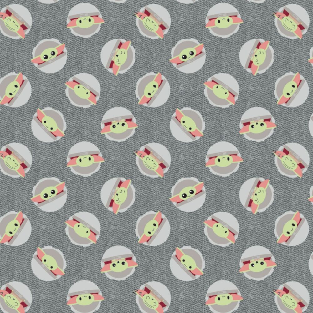 DESTASH 1m The Mandalorian Kawaii Baby Yoda Toss Grey The Child Star Wars Grogu Camelot Cotton Fabric