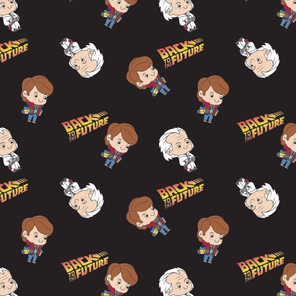 DESTASH 50cm Back to the Future Marty and Doc Black Kawaii Toss Camelot Cotton Fabric