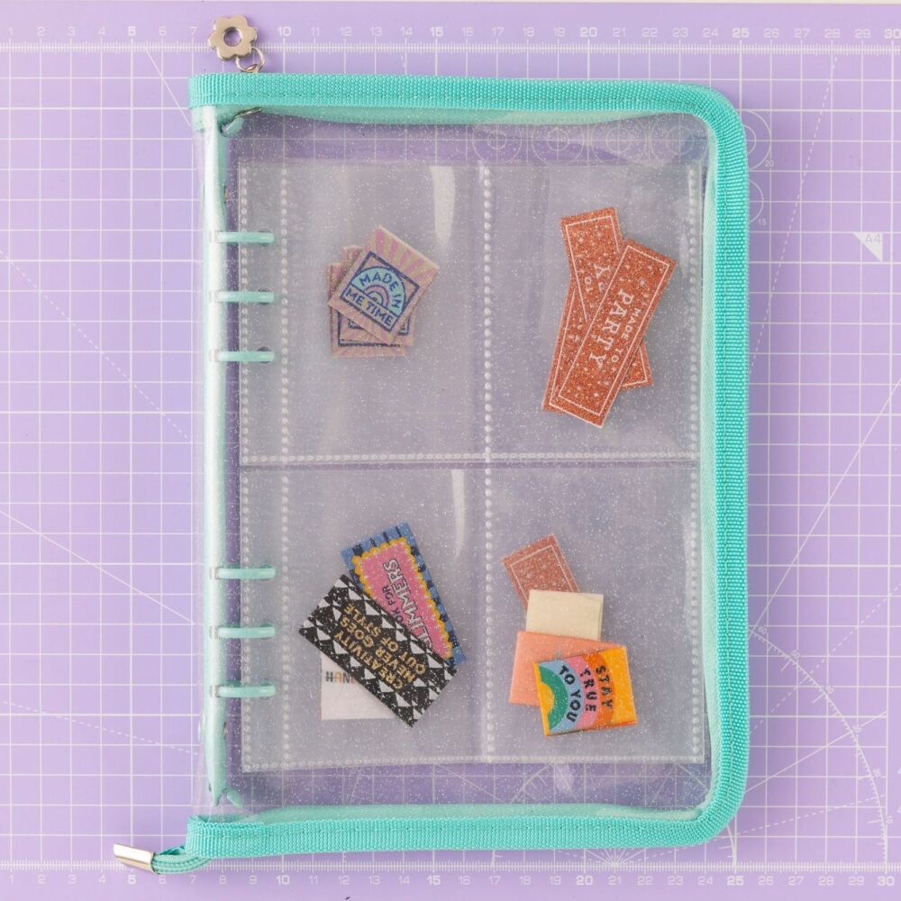 Little Rosy Cheeks Label Stash Collectors Folder Organiser with 40 pockets - Glitter and Turquoise