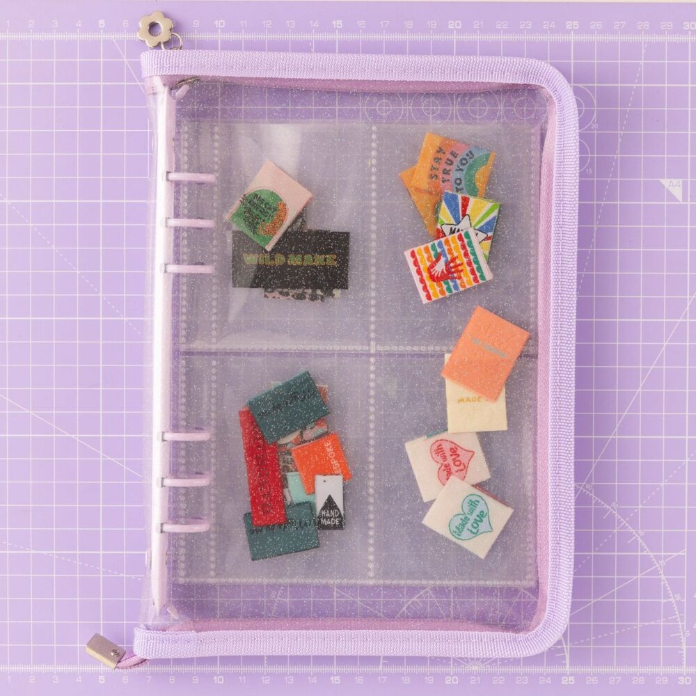 Little Rosy Cheeks Label Stash Collectors Folder Organiser with 40 pockets - Glitter and Lilac