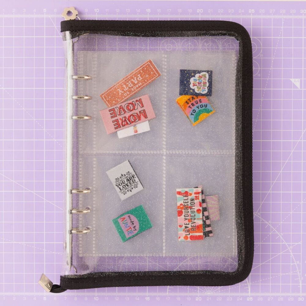 Little Rosy Cheeks Label Stash Collectors Folder Organiser with 40 pockets - Glitter and Black