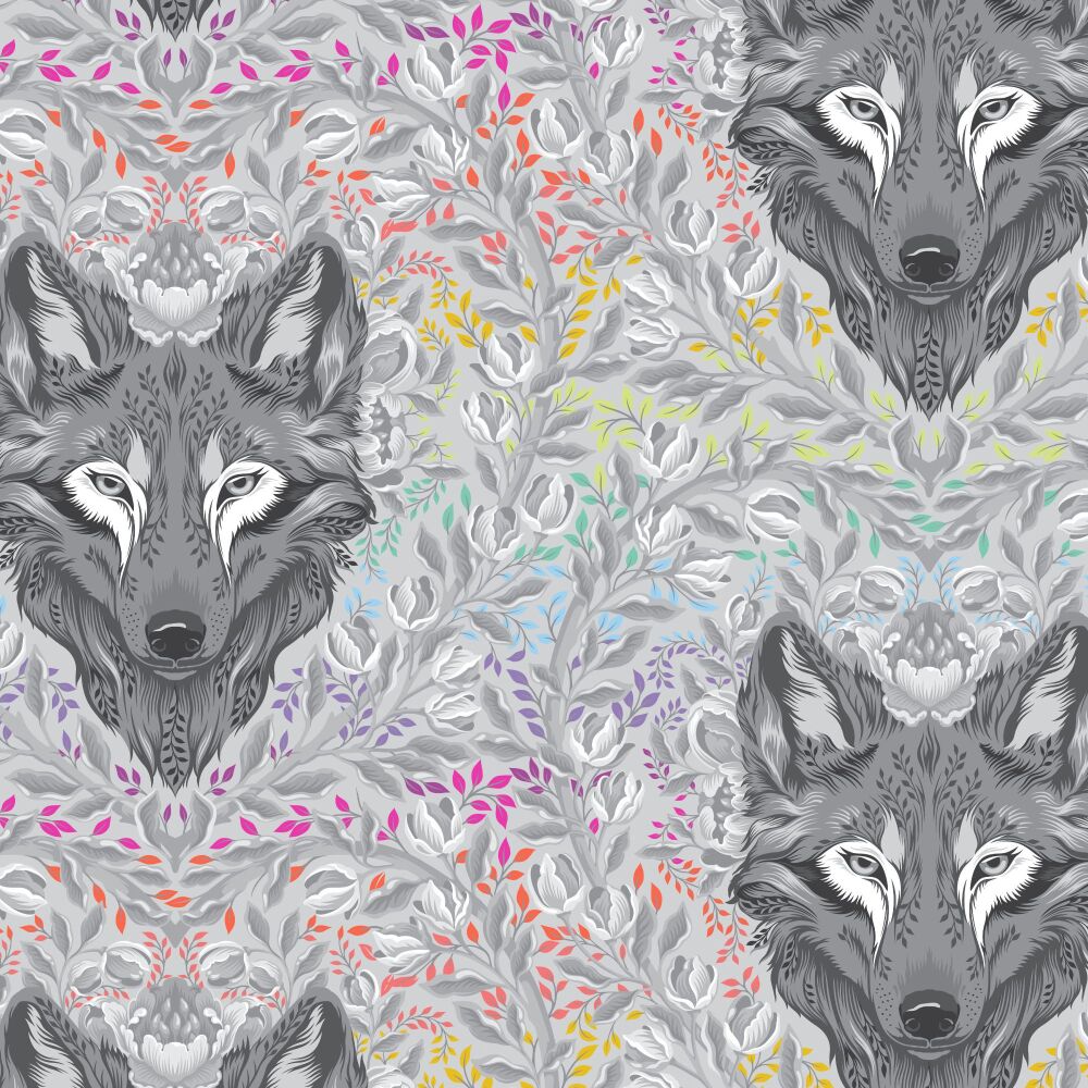 PRE-ORDER GW NOV 2025 Tula Pink Graywork Wolf of Pink Street Fog Cotton Fabric