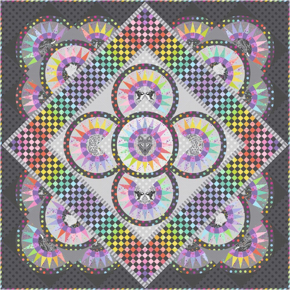 ORDER SEPARATELY QK PRE-ORDER GW NOV-DEC 2025 Tula Pink Graywork Vibrant Night Quilt Kit £430 by FreeSpirit Fabrics