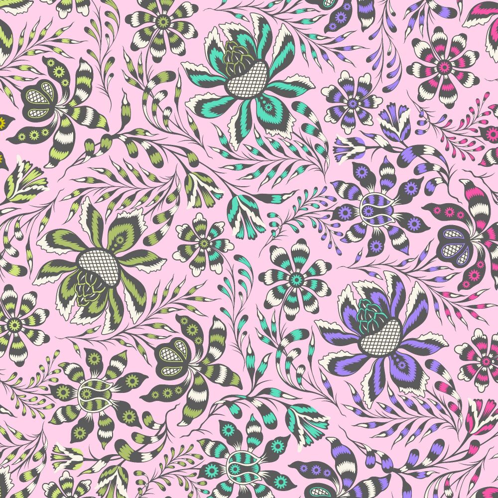 REMNANT 2.4m Tula Pink ROAR! Super Wild Vine Blush Quilt Backing 108" 2.70m Extra Wide Cotton Fabric