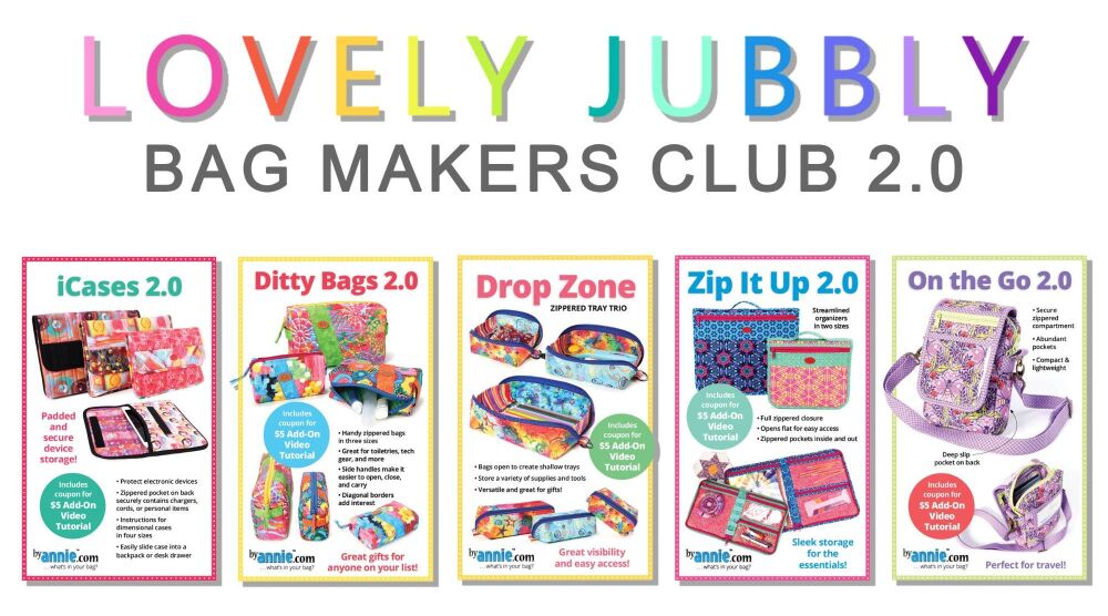 ORDER SEPARATELY SUBSCRIPTION LJ Bag Makers Club 2.0 Tula Pink ByAnnie Bag Making 5 Month Kit Subscription - Pouch Party Level Up