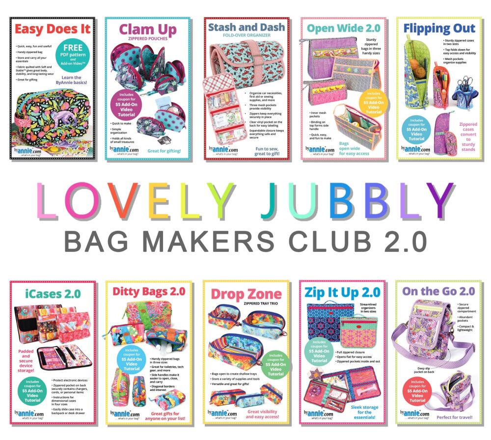 ORDER SEPARATELY SUBSCRIPTION LJ Bag Makers Club 2.0 Tula Pink ByAnnie Bag Making 10 Month Kit Subscription - Pouch Party Top 10