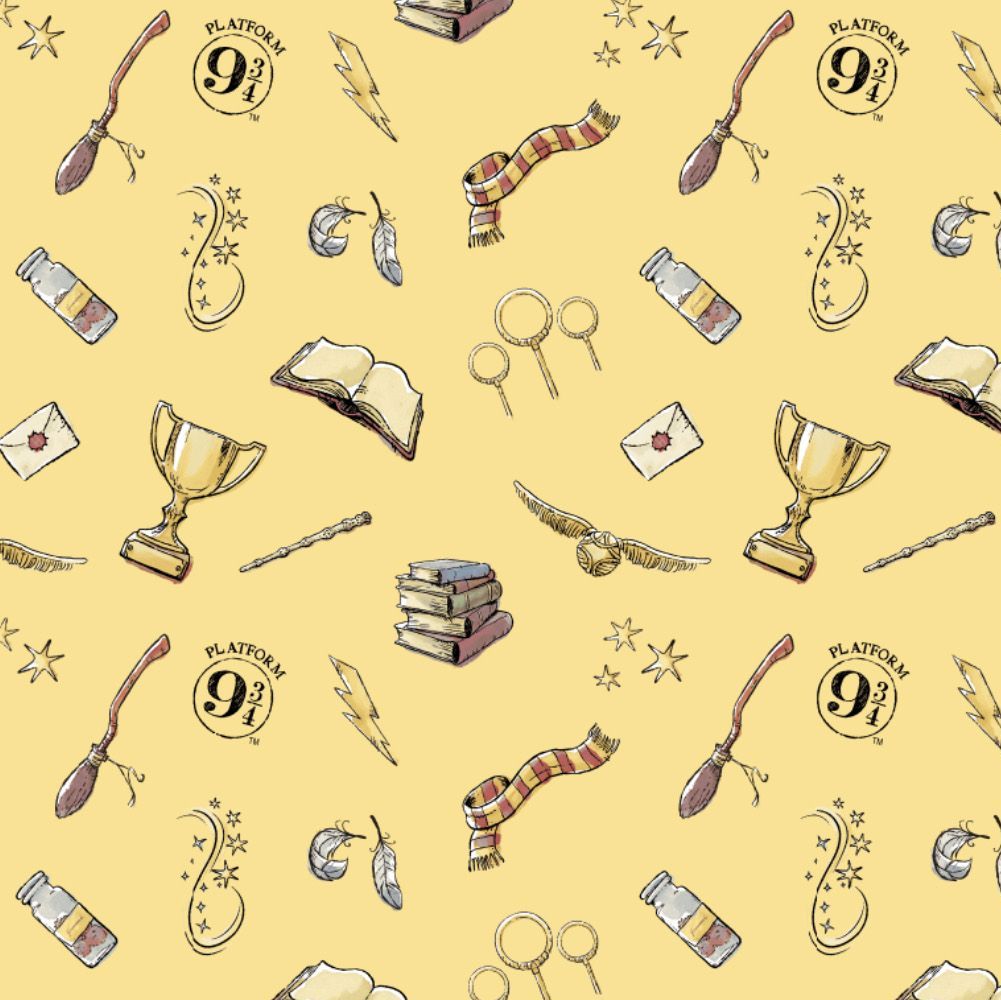 DESTASH 95cm Harry Potter Magic Golden Snitch Quidditch Broomstick Books Elder Wand Glasses Yellow Soft Wash Magical Wizard Witch Cotton Fabric