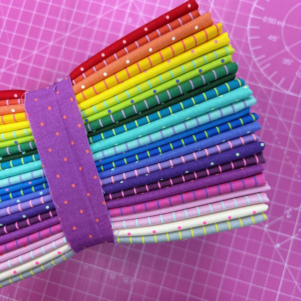 Tula Pink True Colors Tiny Dots and Tiny Stripes Rainbow Colours Blenders Coordinates 24 Fat Quarter Bundle Cotton Fabric - Cut by LJF