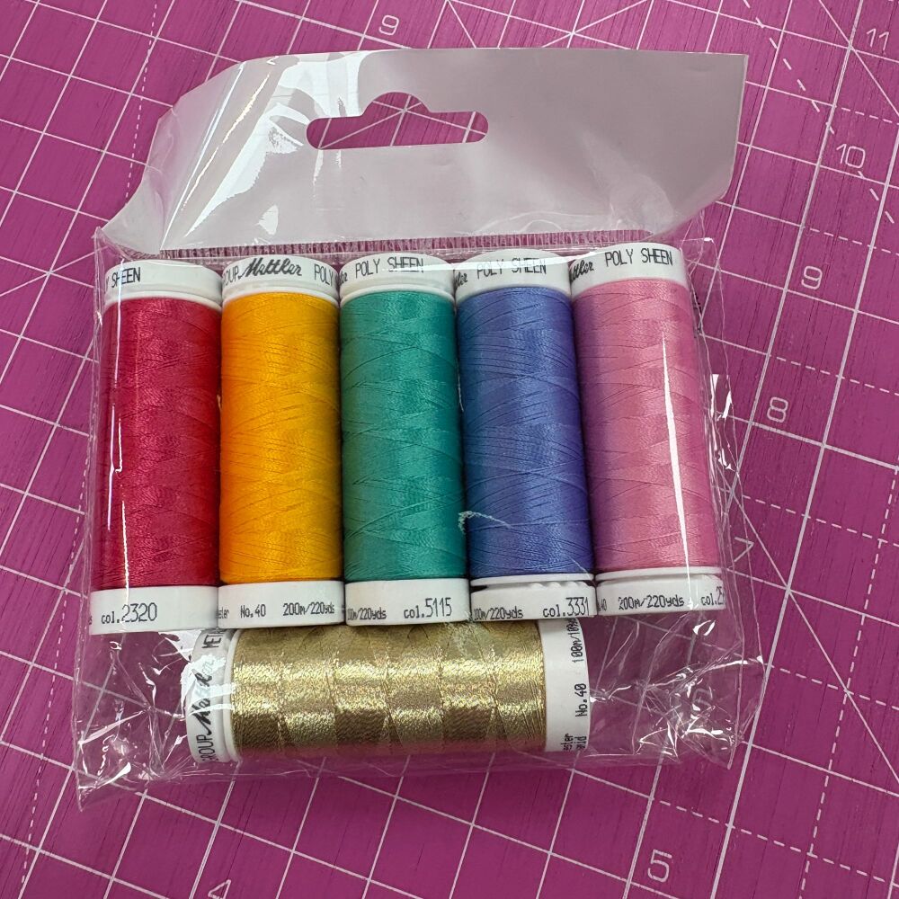 Mettler Poly Sheen Curated Thread Set for Tula Pink Besties  - 5 x 200m Sewing Thread + 1 x 100m Metallic