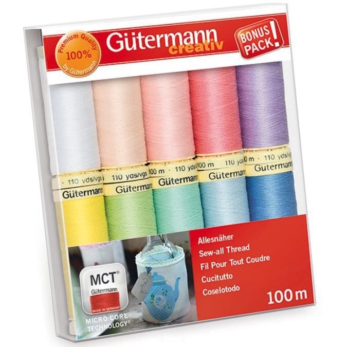 Gutermann Sew-All Thread 100m Pack of 10 - Pastel Colours