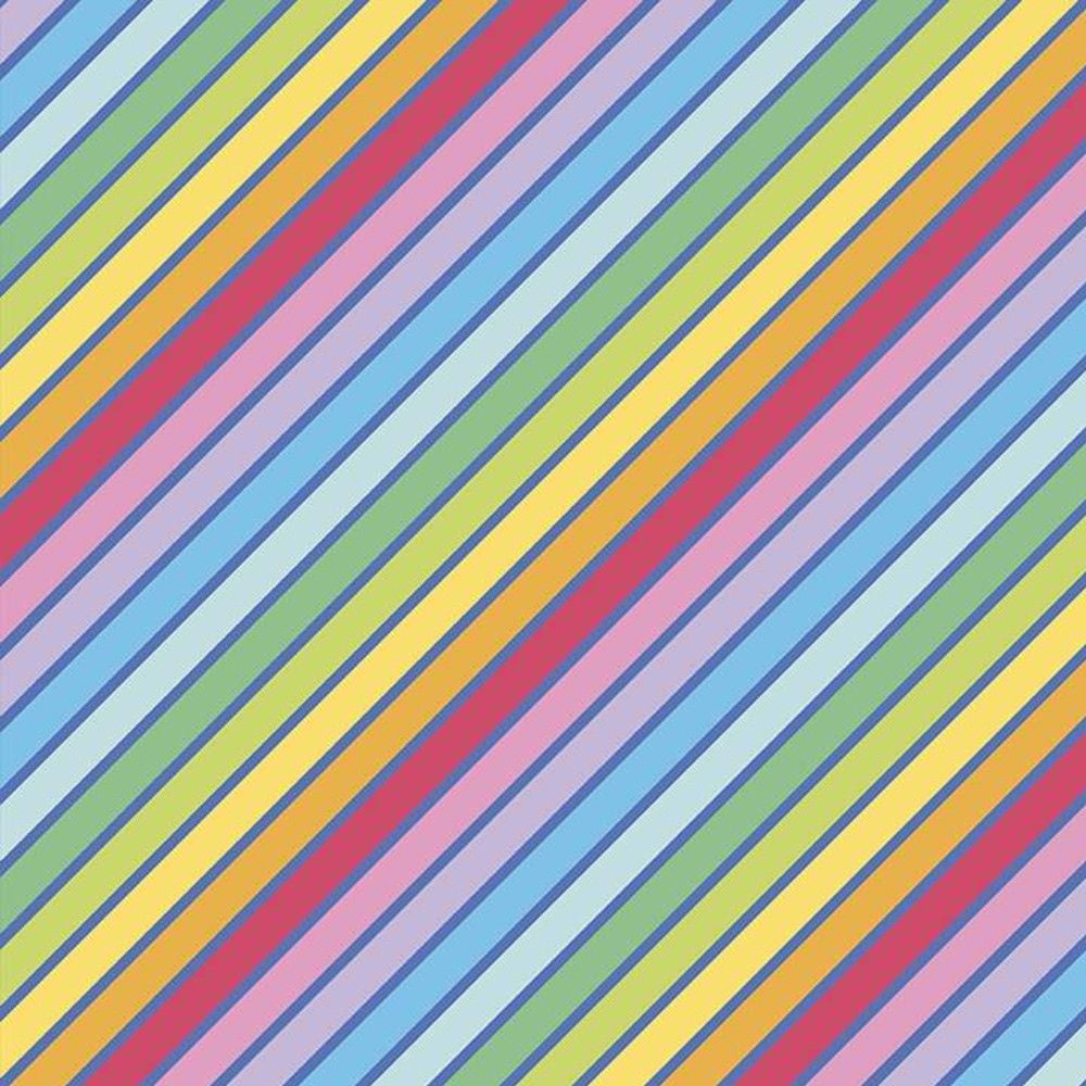 LAST FAT QUARTER Rainbowfruit Calories Don't Count Blue Bias Stripe Diagonal Rainbow by Amber Kemp-Gerstel from Damask Love Cotton Fabric