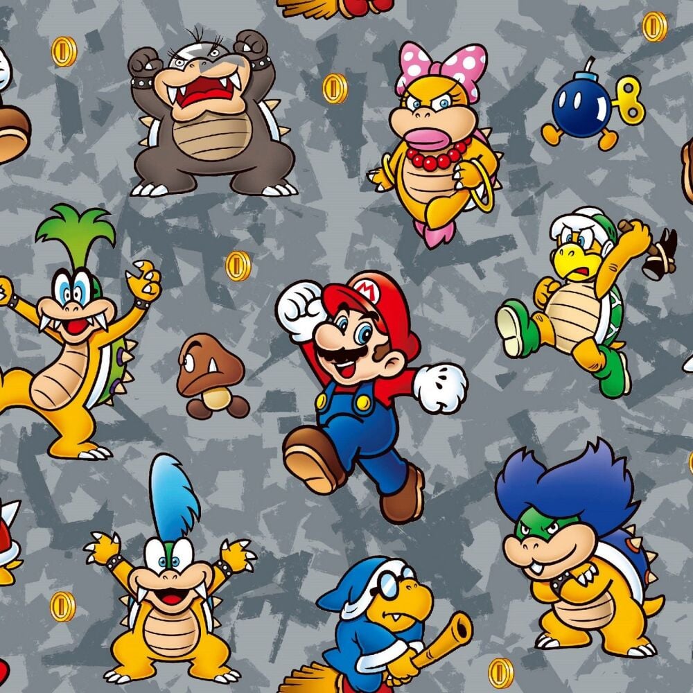 DESTASH 31cm Nintendo Super Mario Maker Characters Bad Guys Grey Camo Goomba Boo Koopa Troopa Magikoopa Koopalings Video Game Gamers Cotton Fabric