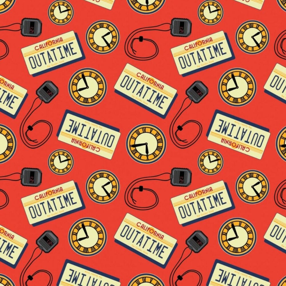DESTASH 2.95m Back to the Future Outatime Red Stop Watch Clock Number Plate Camelot Cotton Fabric