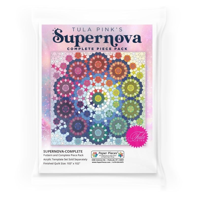 PRE-ORDER EARLY AUGUST 2025 Tula Pink Supernova Quilt Pattern & Complete EPP English Paper Piecing Paper Piece Pack
