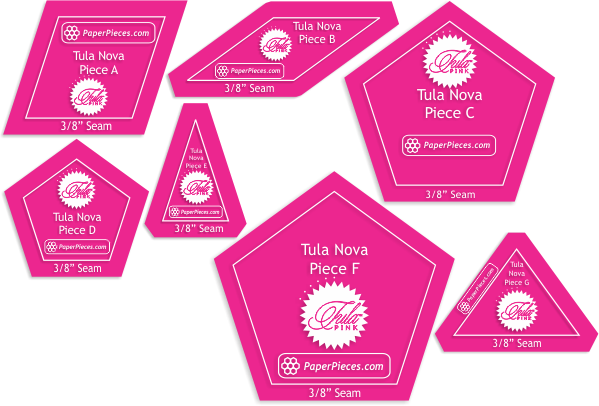 PRE-ORDER AUGUST 2025 Tula Pink Tula Nova and Supernova 7 Piece Acrylic Fabric Cutting Templates with 3/8" Seam Allowance