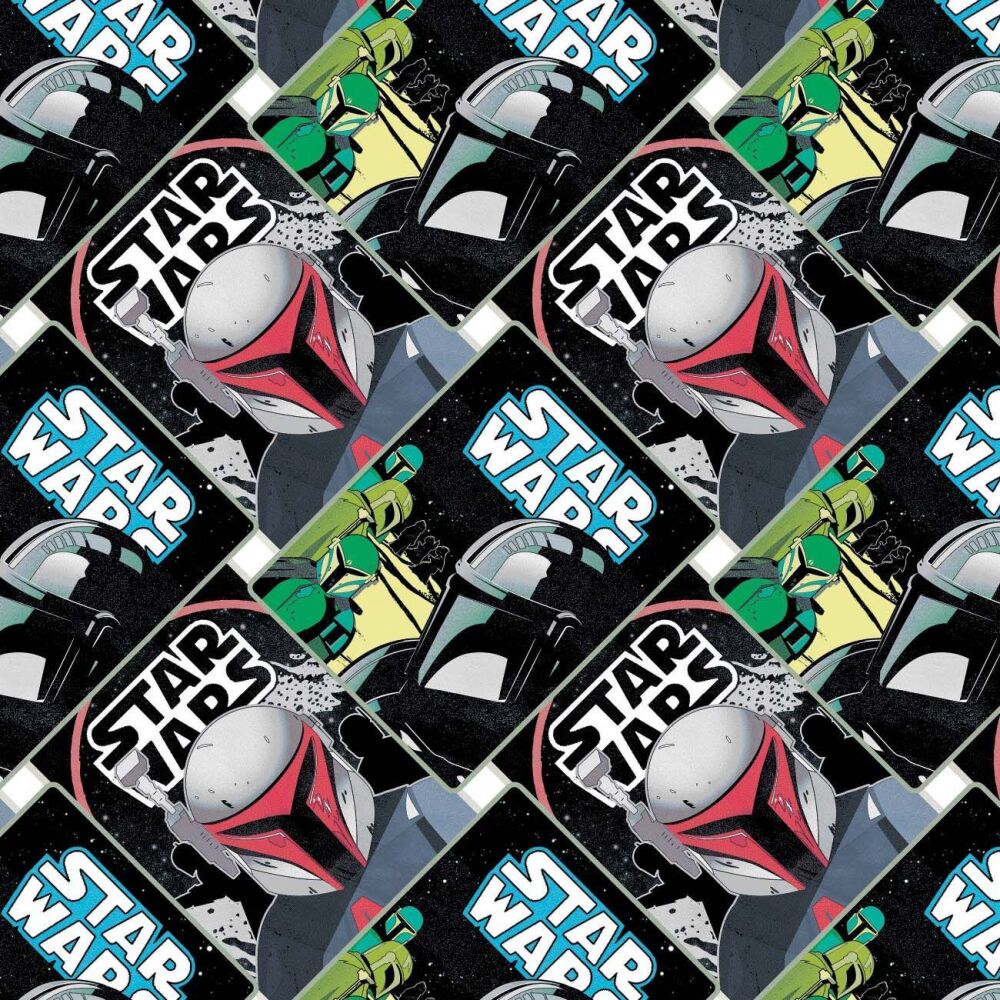 DESTASH 97cm The Mandalorian Mando Poster Montage Star Wars Camelot Cotton Fabric