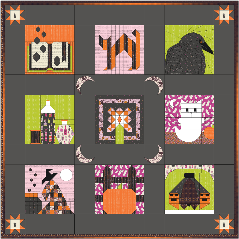 Nocturnal Soul Stitchery Quilt Along Halloween Art Gallery Fabric Curated Quilt Fabric Kit - Pattern not included